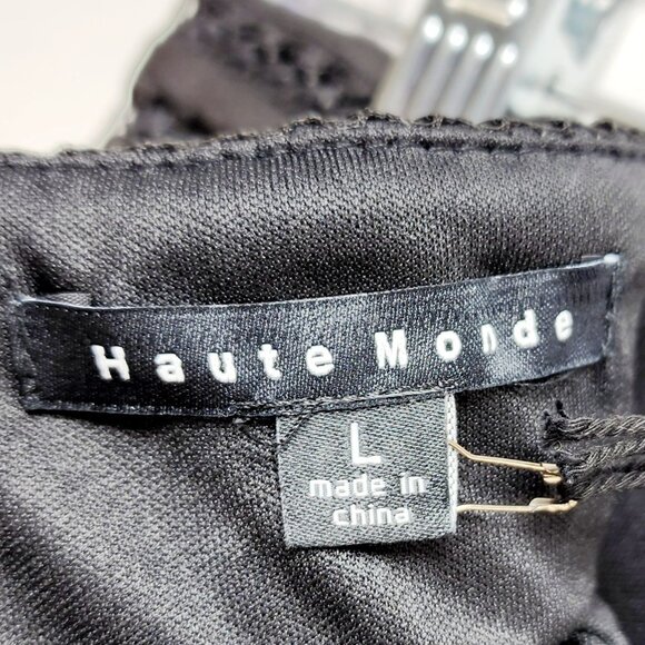 Black Mesh Striped A-Line Skirt By Haute Monde Size L Womens Elegant Mid-Length - Picture 5 of 12